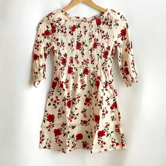 Old Navy Smocked Floral Dress Size 8 Long Sleeve Red Print - Picture 2 of 9